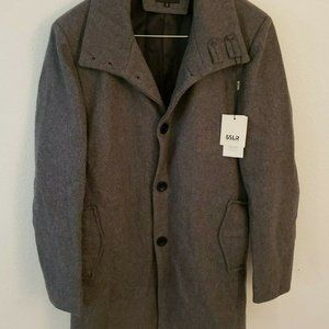 SSLR Men's British Single Breasted Slim Wool Coat